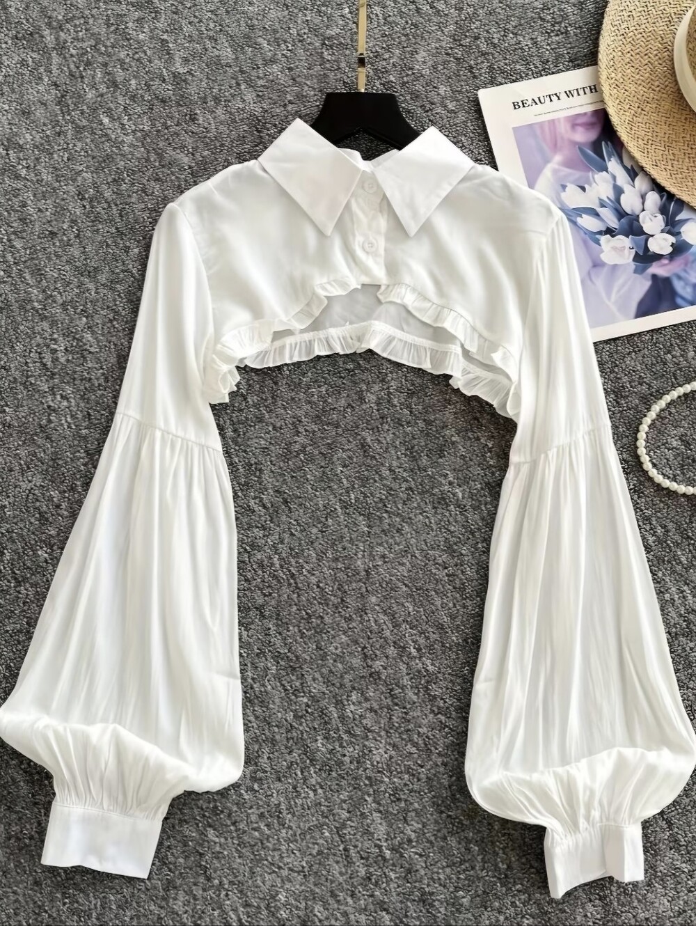 A Chic and Versatile Short Cropped Lantern Sleeve Blouse/shawl Style Top for Wom